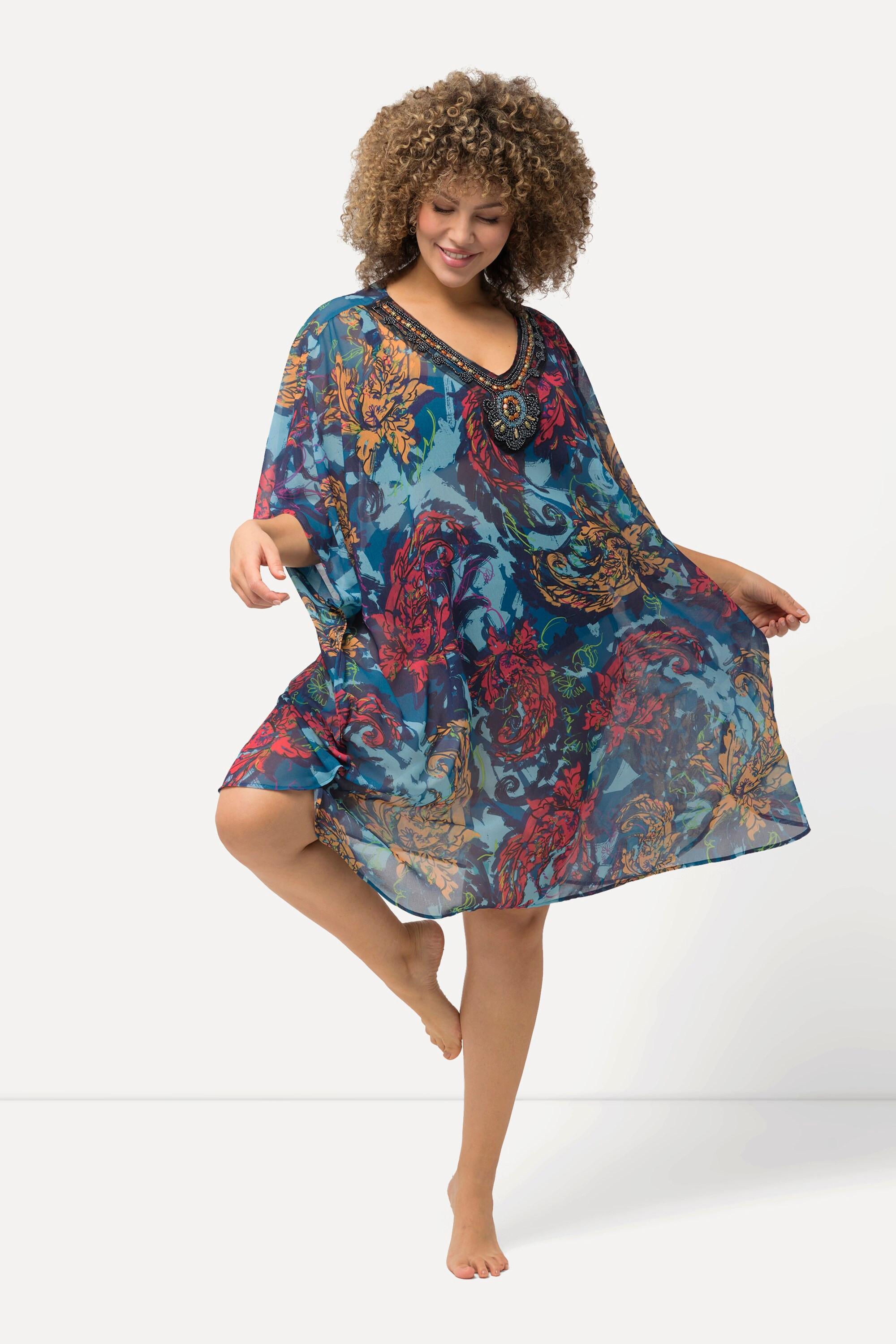 Ulla Popken Tunica Oversized Stampata Scollo a V Mezza Manica  