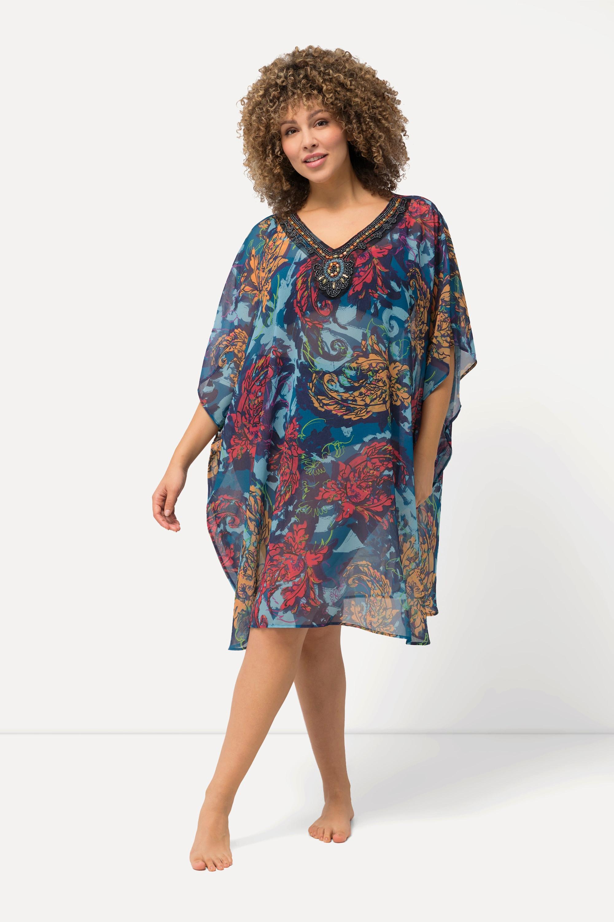 Ulla Popken Tunica Oversized Stampata Scollo a V Mezza Manica  