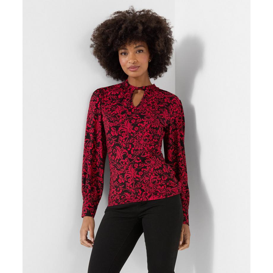 Blouse en Jersey à Col Montant Imprimée et Détail Ajouré Violet