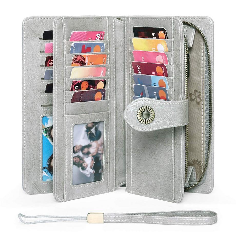 Only-bags.store  Ledergeldbörse Große Kupplung RFID-Schutzblockierung Lange Geldbörse mit großem Fassungsvermögen und 24 Kartenfächern 