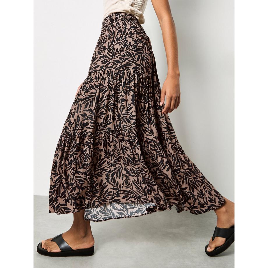 APRICOT Midi Rock mit Blattprint und Stufen  