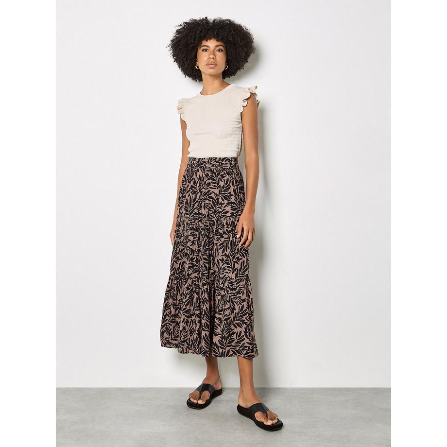 APRICOT Midi Rock mit Blattprint und Stufen  
