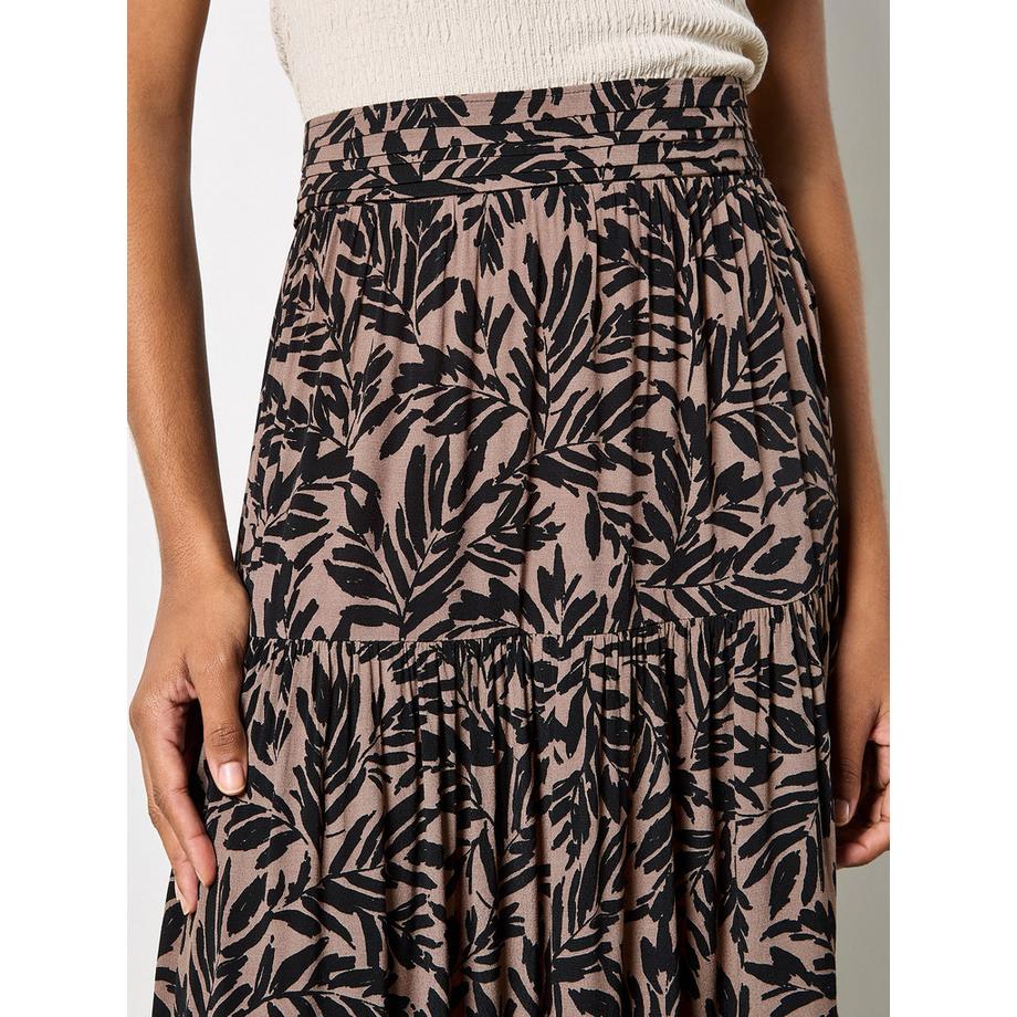 APRICOT Midi Rock mit Blattprint und Stufen  