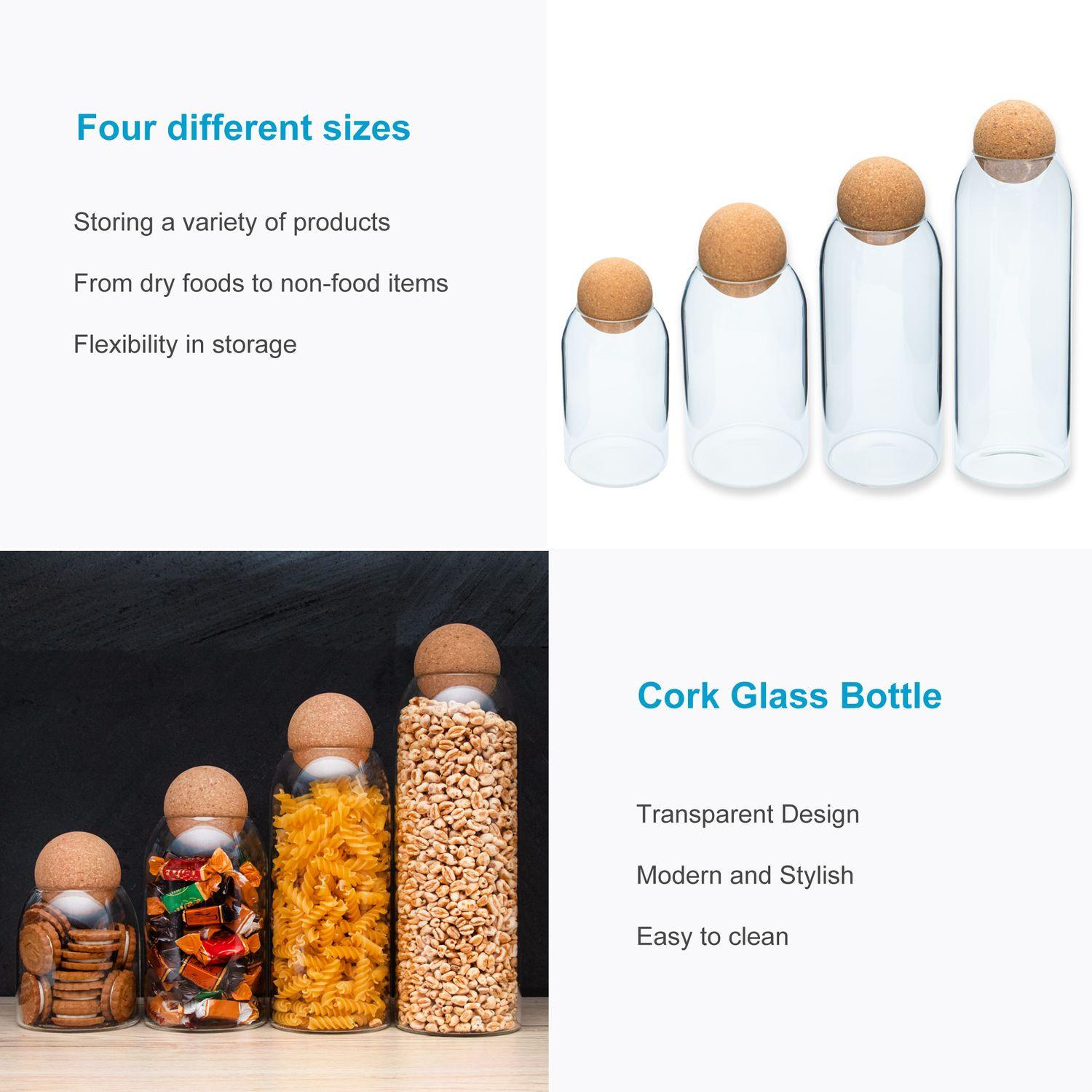 Intirilife Aufbewahrungsbehälter Set aus Glas mit Kork-Kugel 4-teiliges Set  