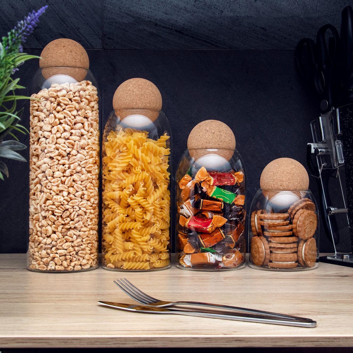 Intirilife Aufbewahrungsbehälter Set aus Glas mit Kork-Kugel 4-teiliges Set  