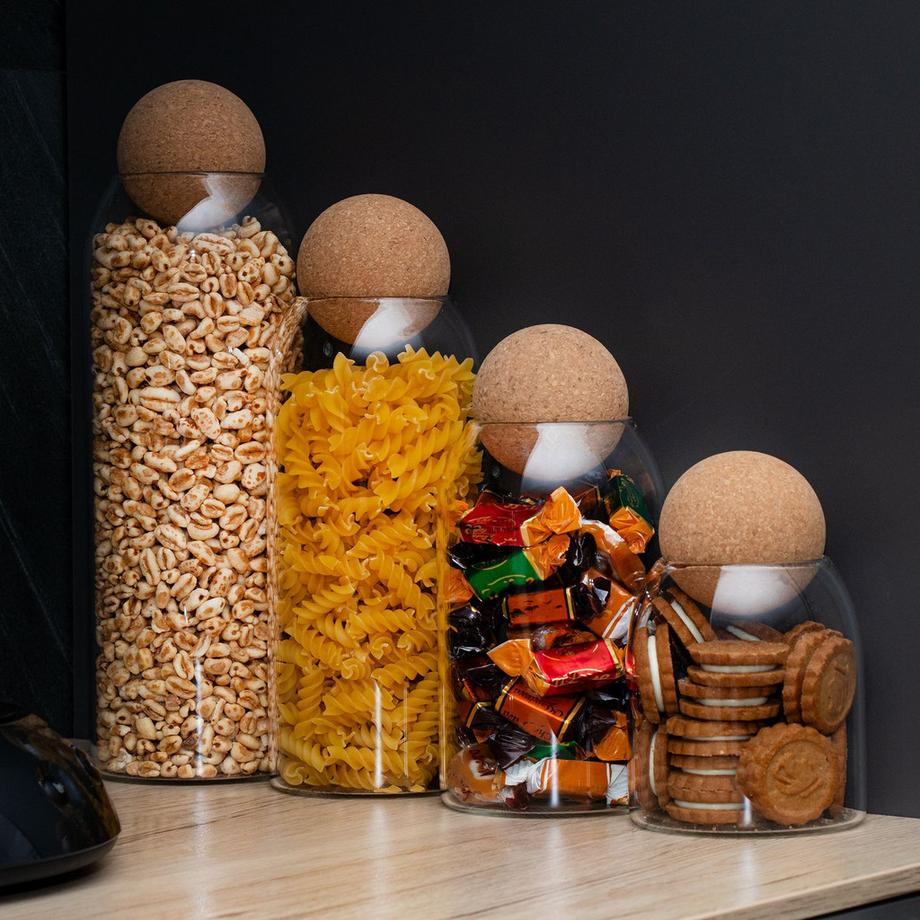 Intirilife Intirilife Set de récipients de conservation en verre avec boule en liège Set de 4 pièces  
