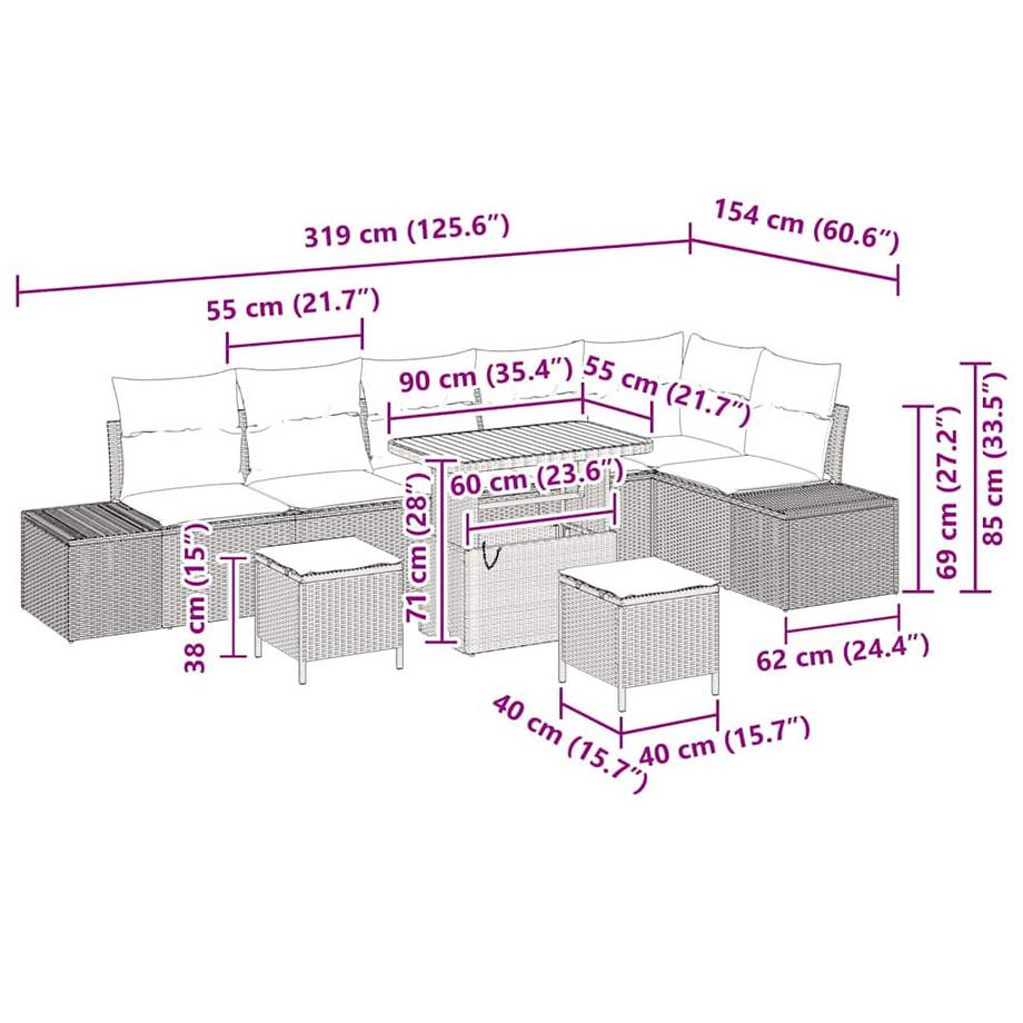 VidaXL Mobilier de jardin poly rattan  