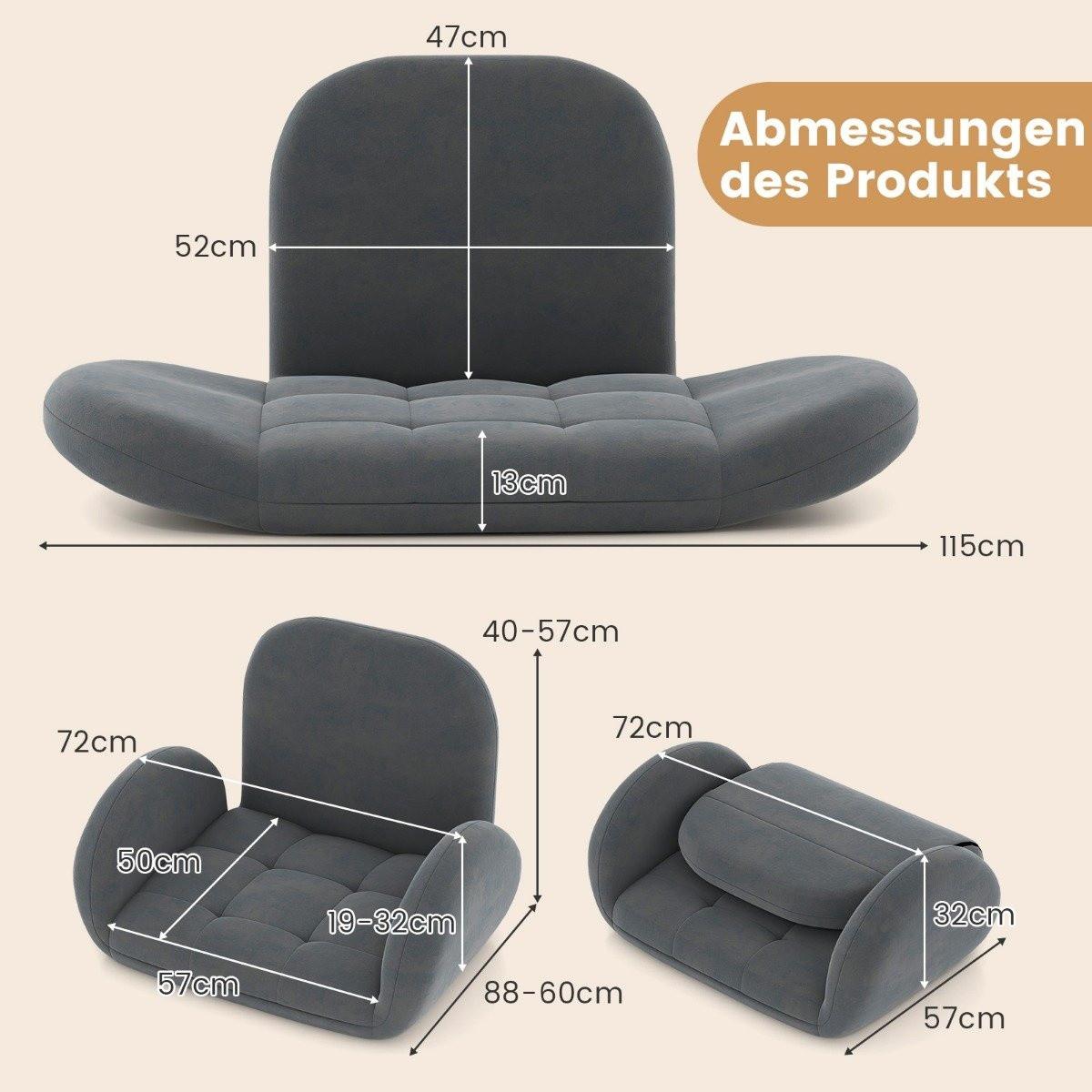 Northix Bodenstuhl mit Verstellbarer Rückenlehne & Armlehnen Bondensofa klappbar Bodensessel Grau  