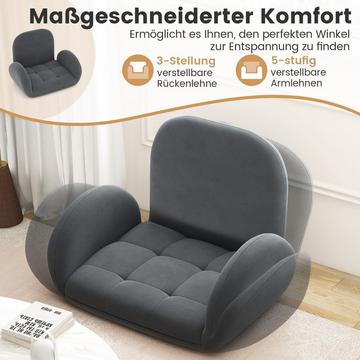 Bodenstuhl mit Verstellbarer Rückenlehne & Armlehnen Bondensofa klappbar Bodensessel Grau