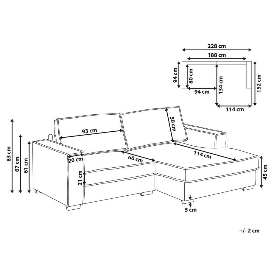 Beliani Divano angolare sinistro en Tessuto Minimalista KOLDING  