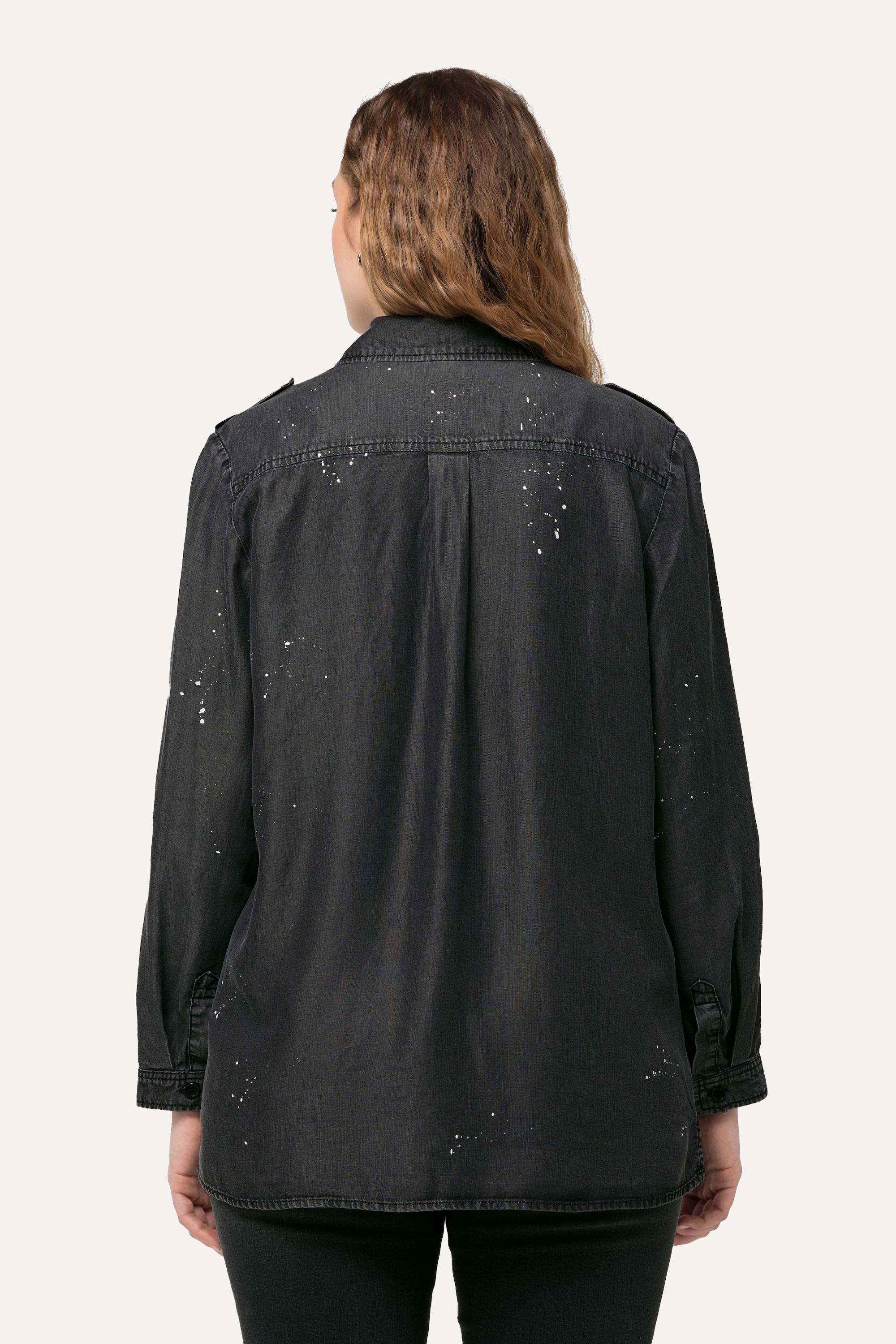 Ulla Popken Acid Wash Langarm Jeansbluse  