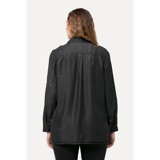 Ulla Popken Acid Wash Langarm Jeansbluse  