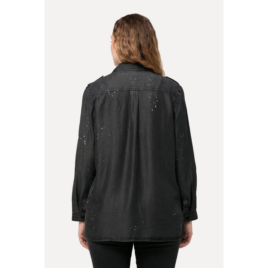 Ulla Popken Chemisier en jean à manches longues Délavage acid washed  