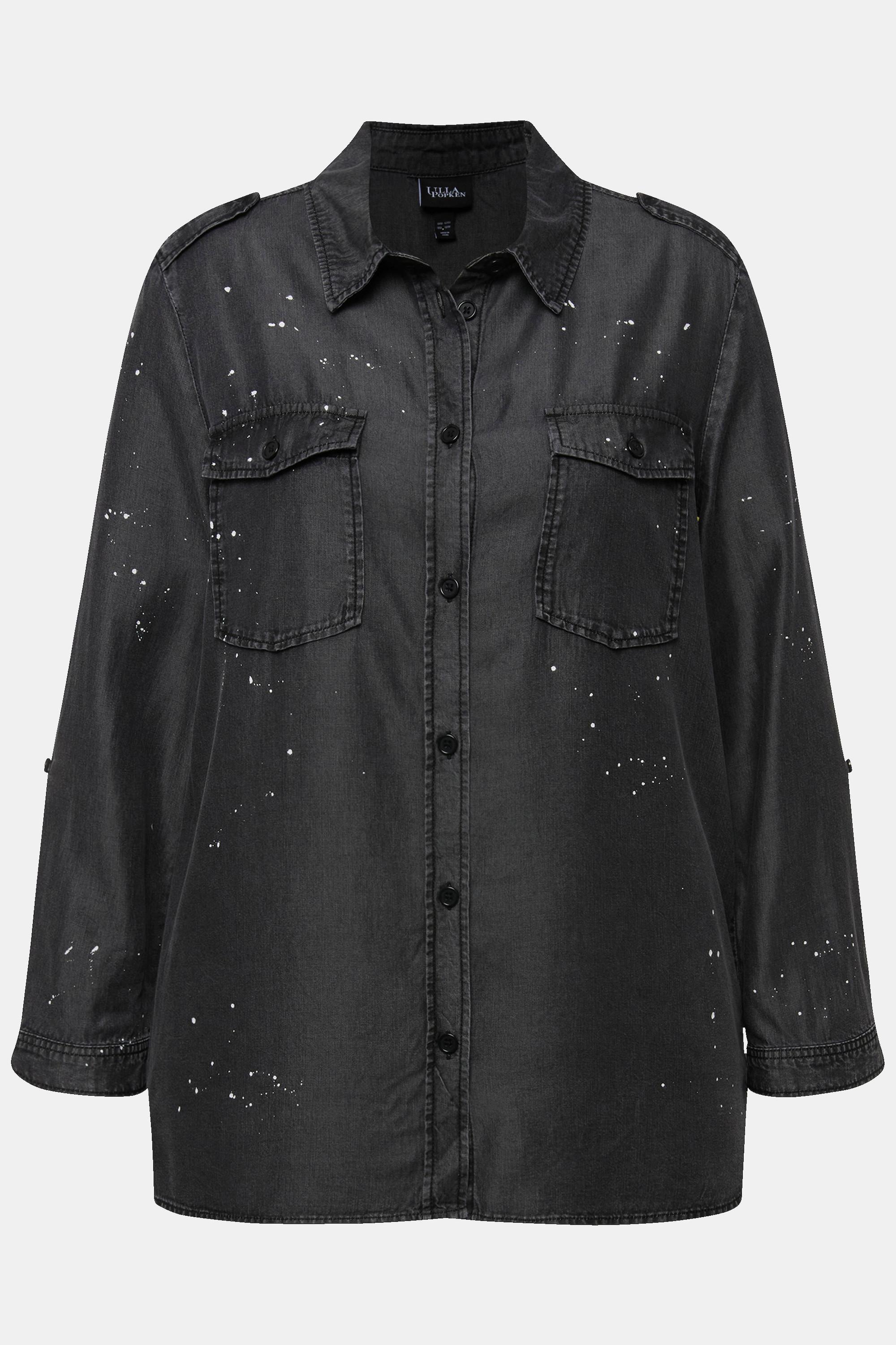 Ulla Popken Acid Wash Langarm Jeansbluse  