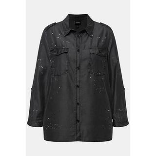 Ulla Popken Acid Wash Langarm Jeansbluse  