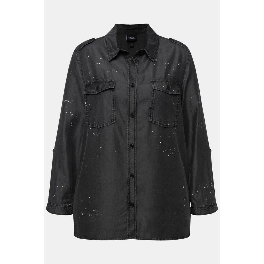 Ulla Popken Chemisier en jean à manches longues Délavage acid washed  