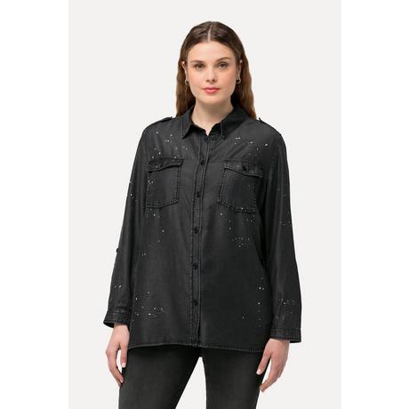 Ulla Popken Acid Wash Langarm Jeansbluse  