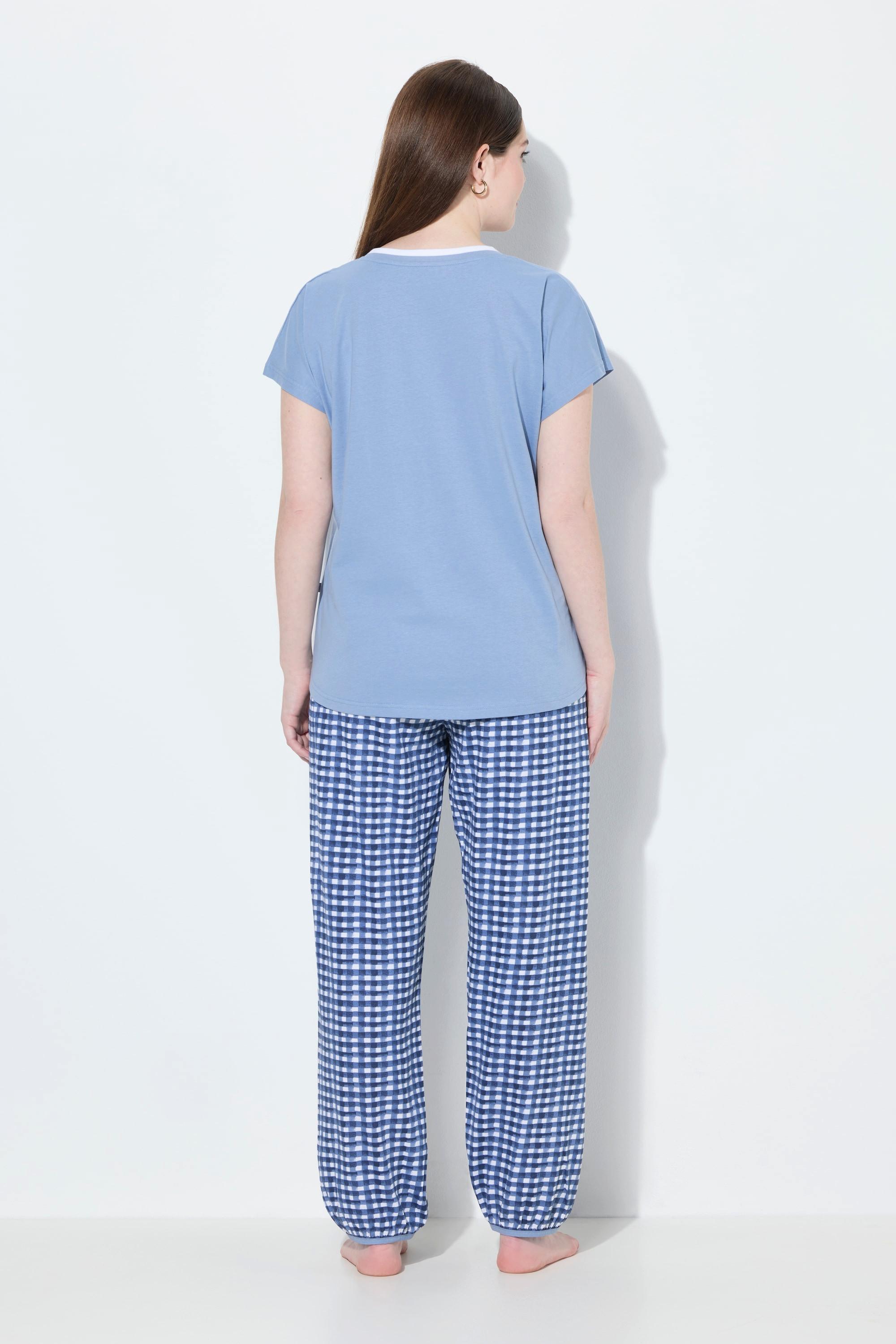 Ulla Popken Pigiama Quadri Scollo a V Mezze Maniche  