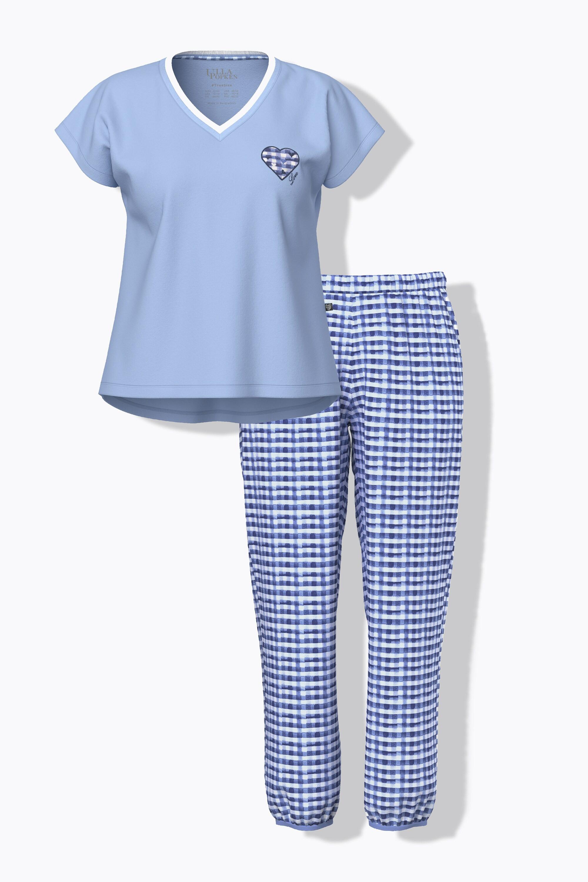 Ulla Popken Pigiama Quadri Scollo a V Mezze Maniche  