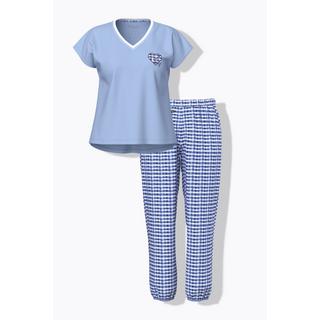 Ulla Popken Pigiama Quadri Scollo a V Mezze Maniche  