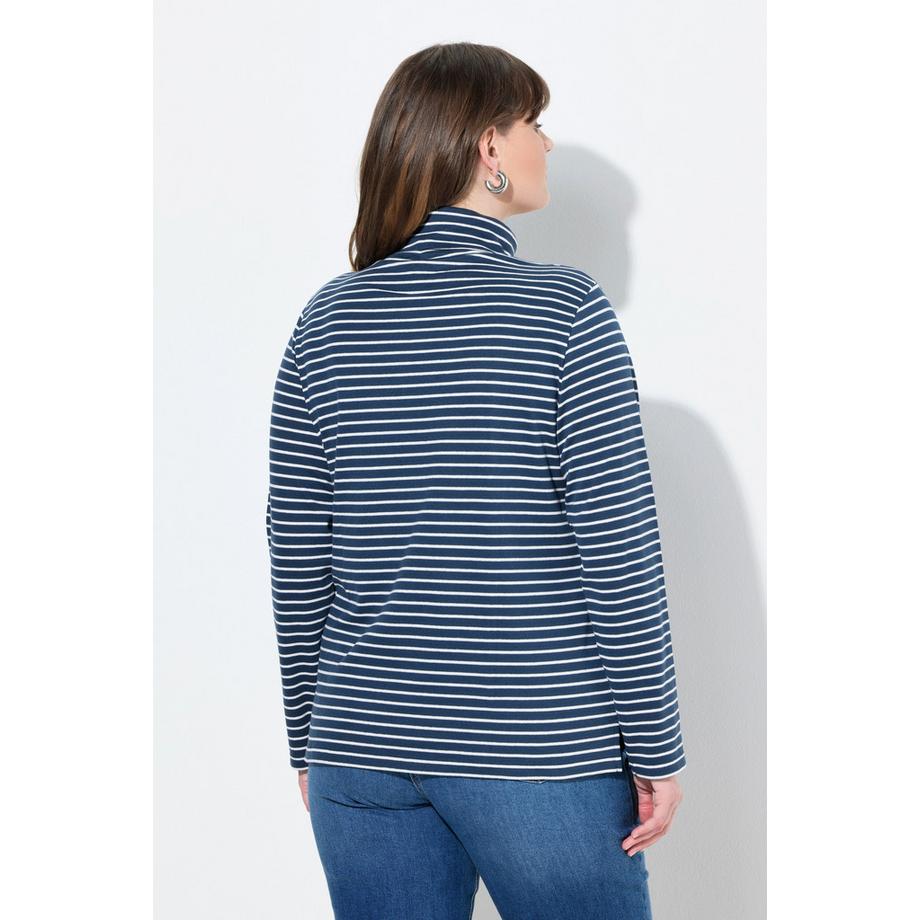 Ulla Popken Geripptes Slim Rollkragen Langarmshirt  
