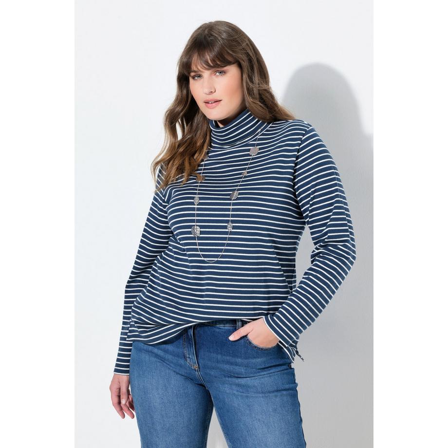 Ulla Popken Geripptes Slim Rollkragen Langarmshirt  
