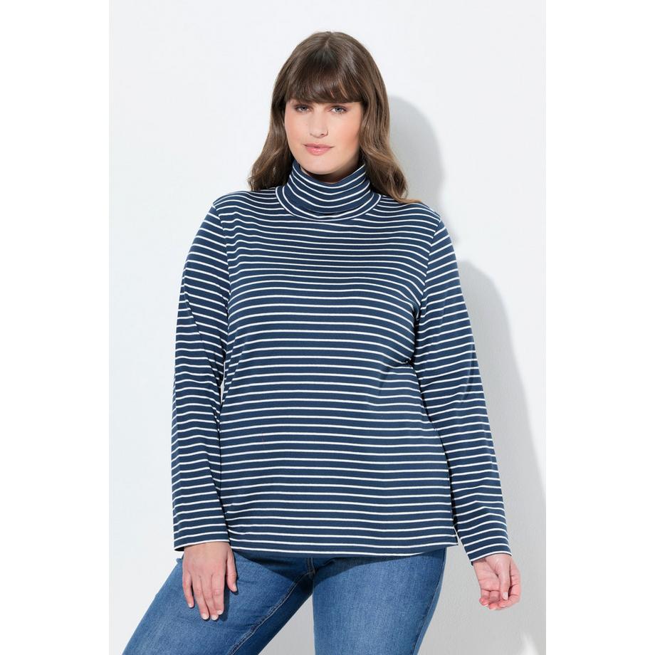 Ulla Popken Geripptes Slim Rollkragen Langarmshirt  