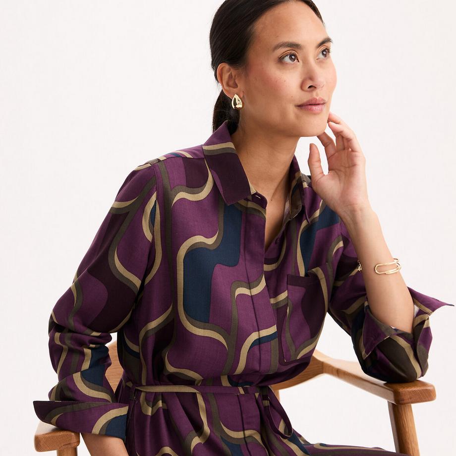 La Redoute Collections Robe longueur midi manches longues imprimé graphique  