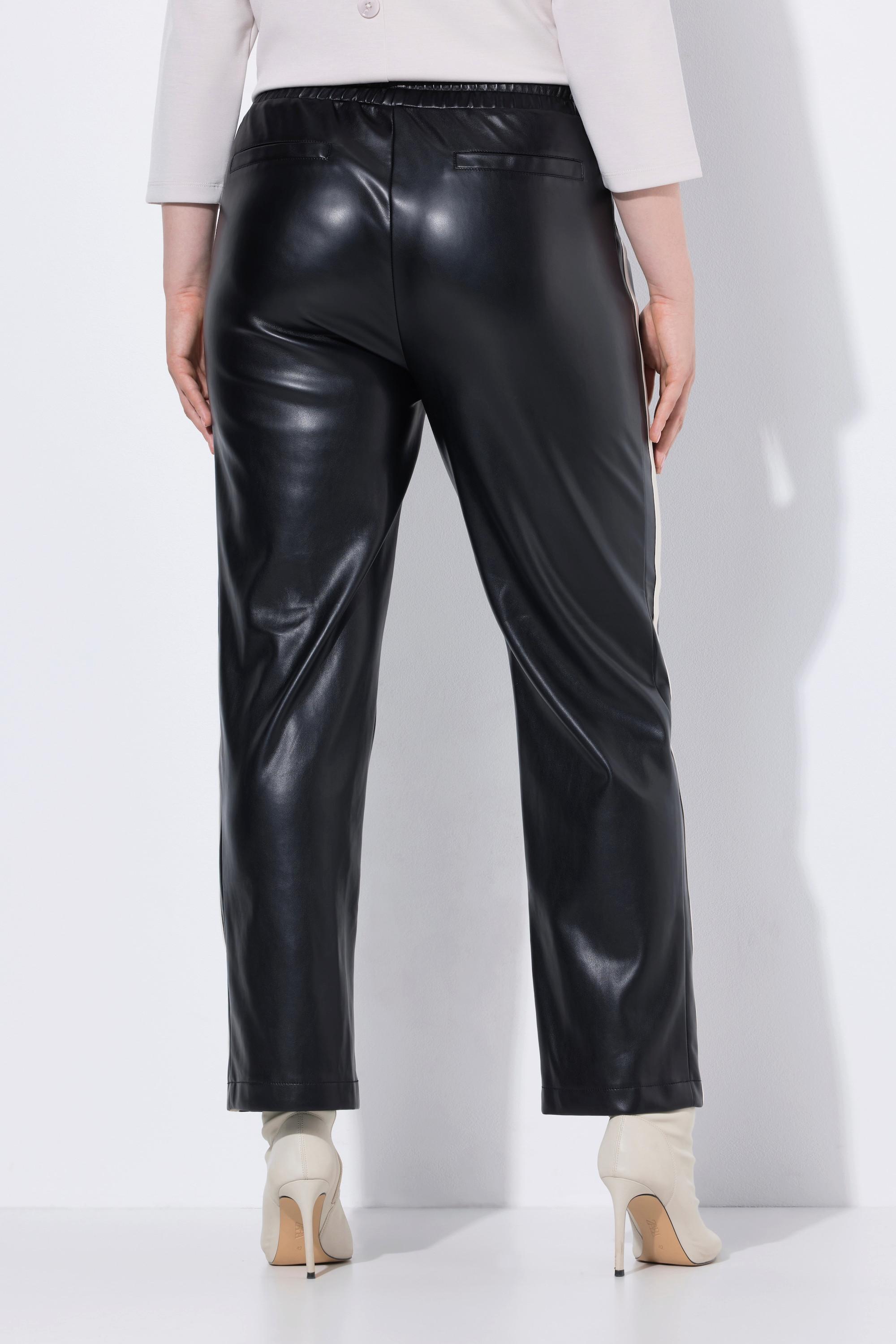 Ulla Popken Pantalon Similicuir Jambe Droite Galons Taille Élastique  