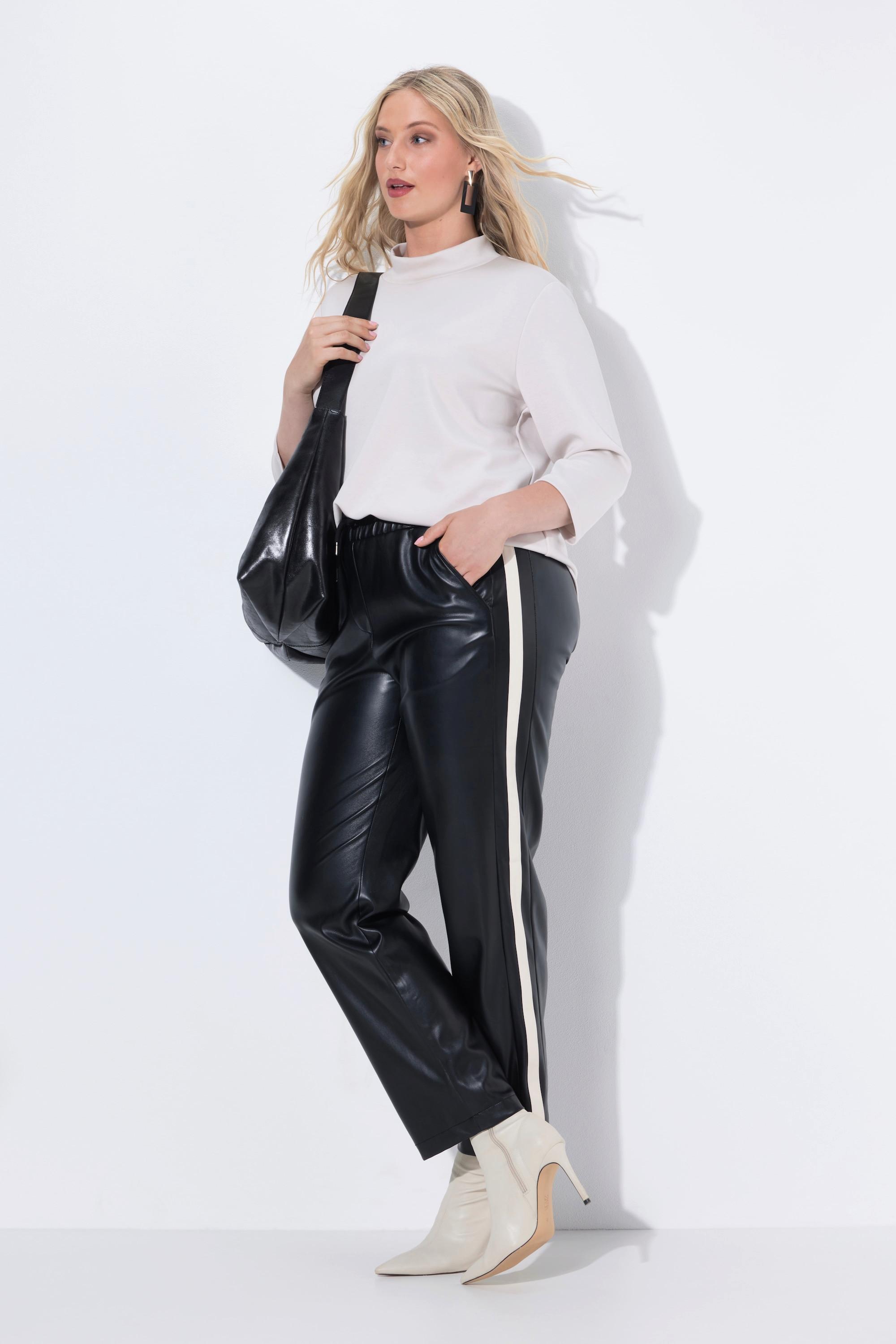 Ulla Popken Pantalon Similicuir Jambe Droite Galons Taille Élastique  