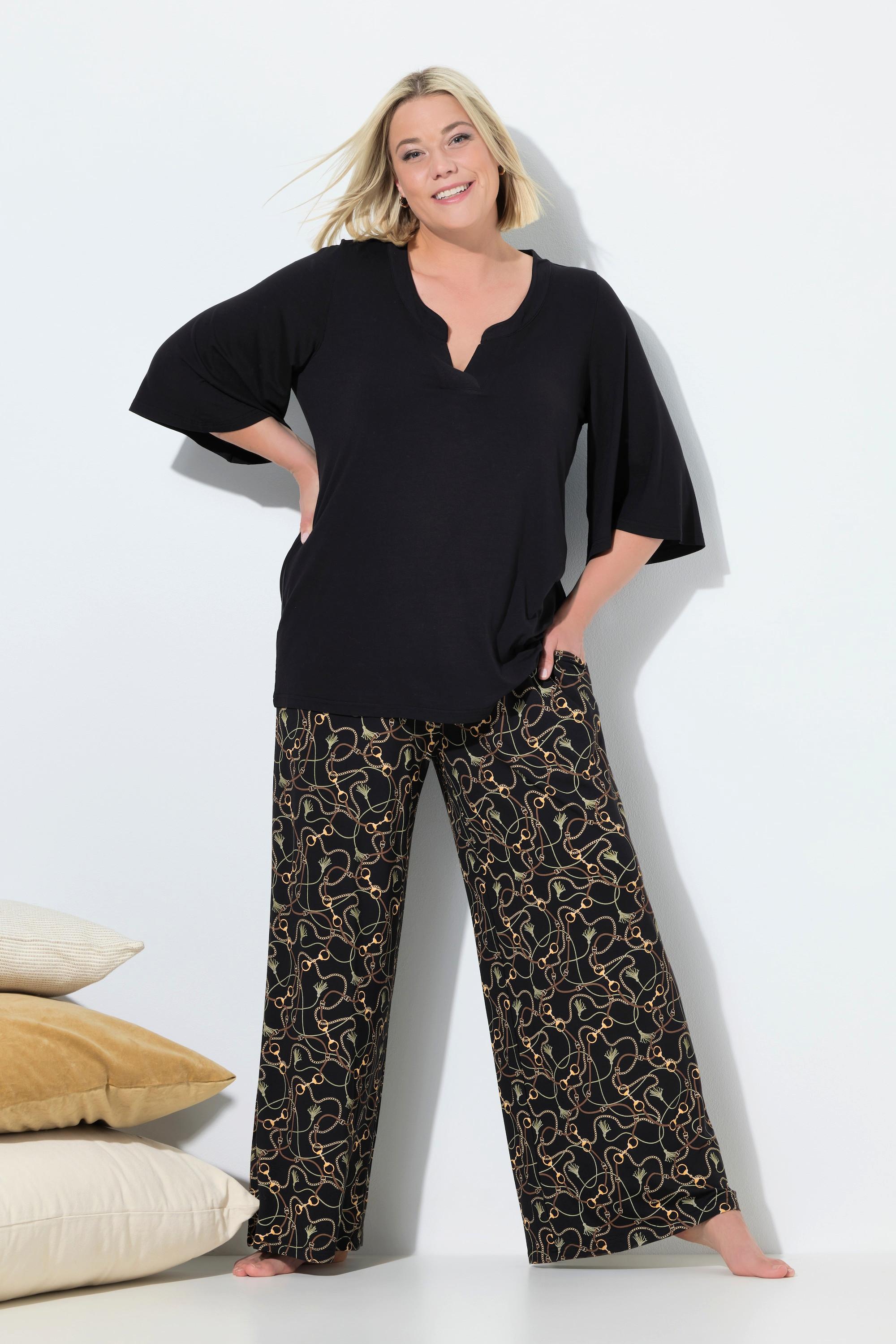 Ulla Popken Pigiama Fantasia Catenine Scollo Tunica Mezze Maniche Svasate  