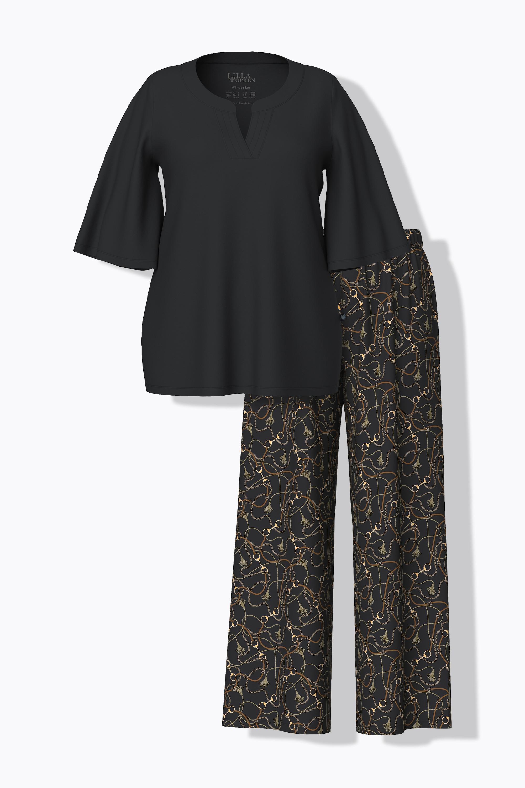 Ulla Popken Pigiama Fantasia Catenine Scollo Tunica Mezze Maniche Svasate  