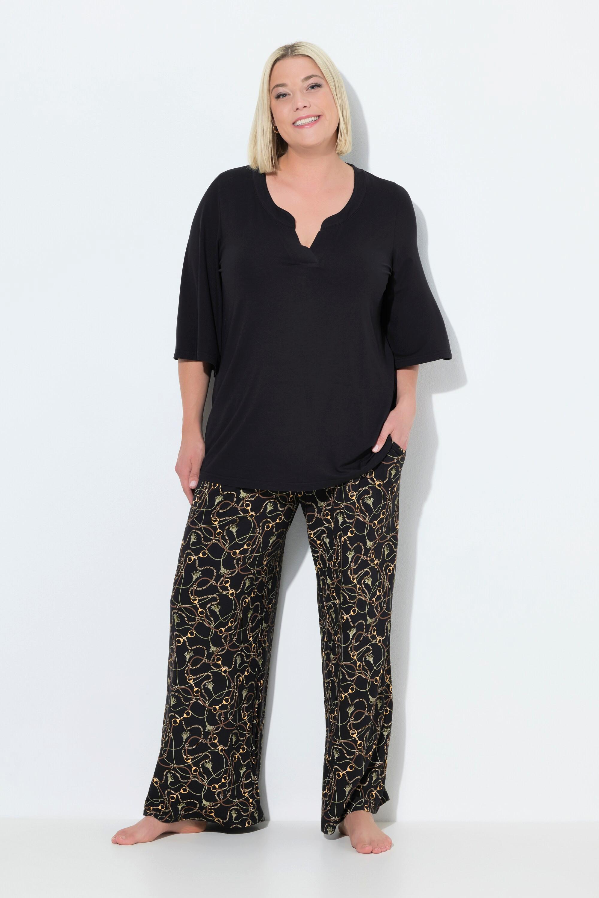 Ulla Popken Pigiama Fantasia Catenine Scollo Tunica Mezze Maniche Svasate  