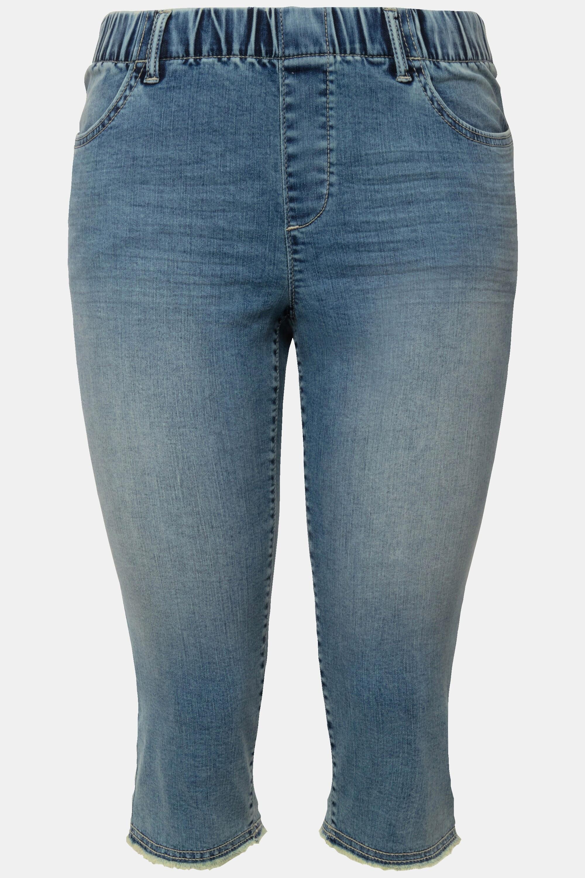 Ulla Popken  Jeans-Capri Sienna, Fransensaum, schmales Bein, Elastikbund 