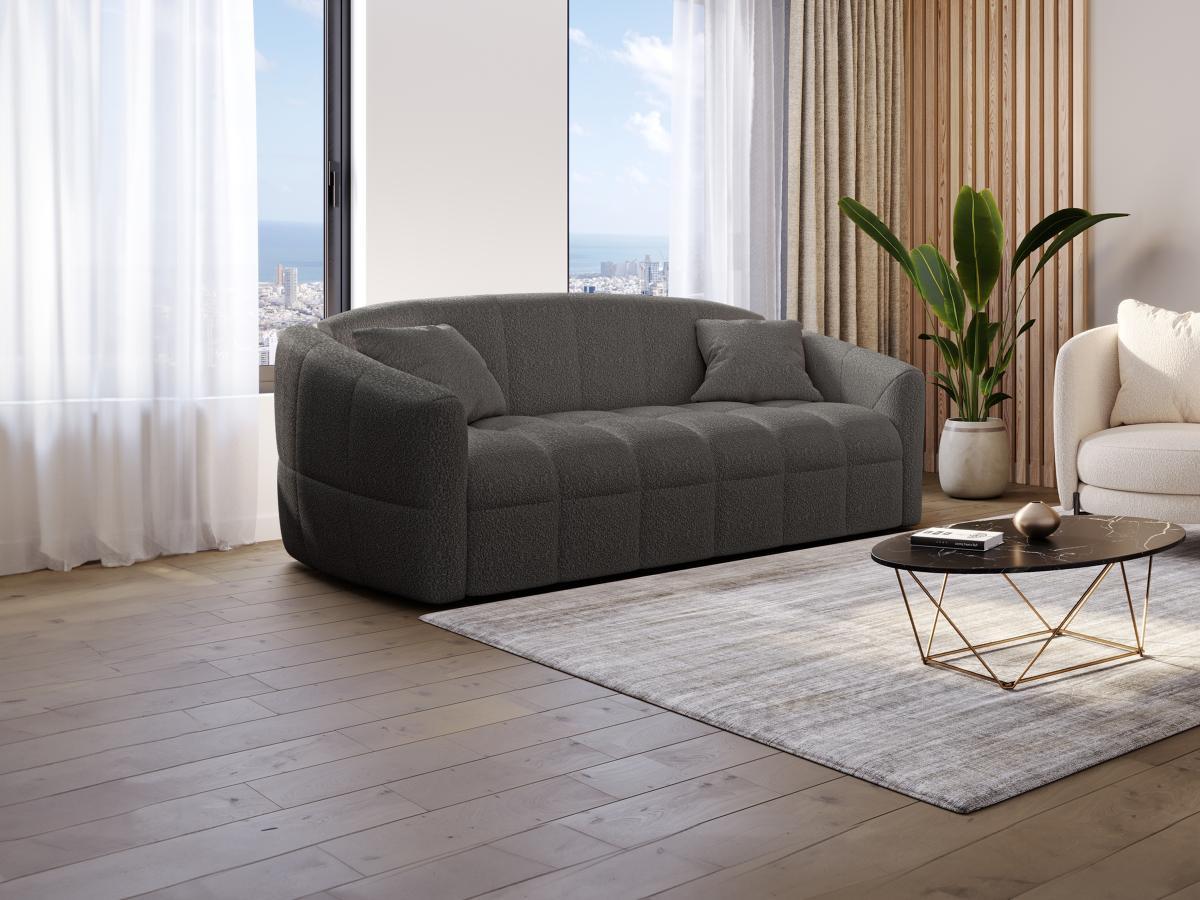 Vente-unique Sofa 3-Sitzer mit Schlaffunktion - Bouclé-Stoff - Anthrazit - Liegefläche 140 cm - Matratze 14 cm mit Memory Schaum - RETUNA  