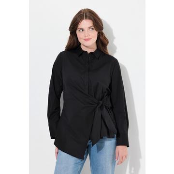 Blusa in cotone biologico con drappeggio, colletto da camicia e maniche lunghe