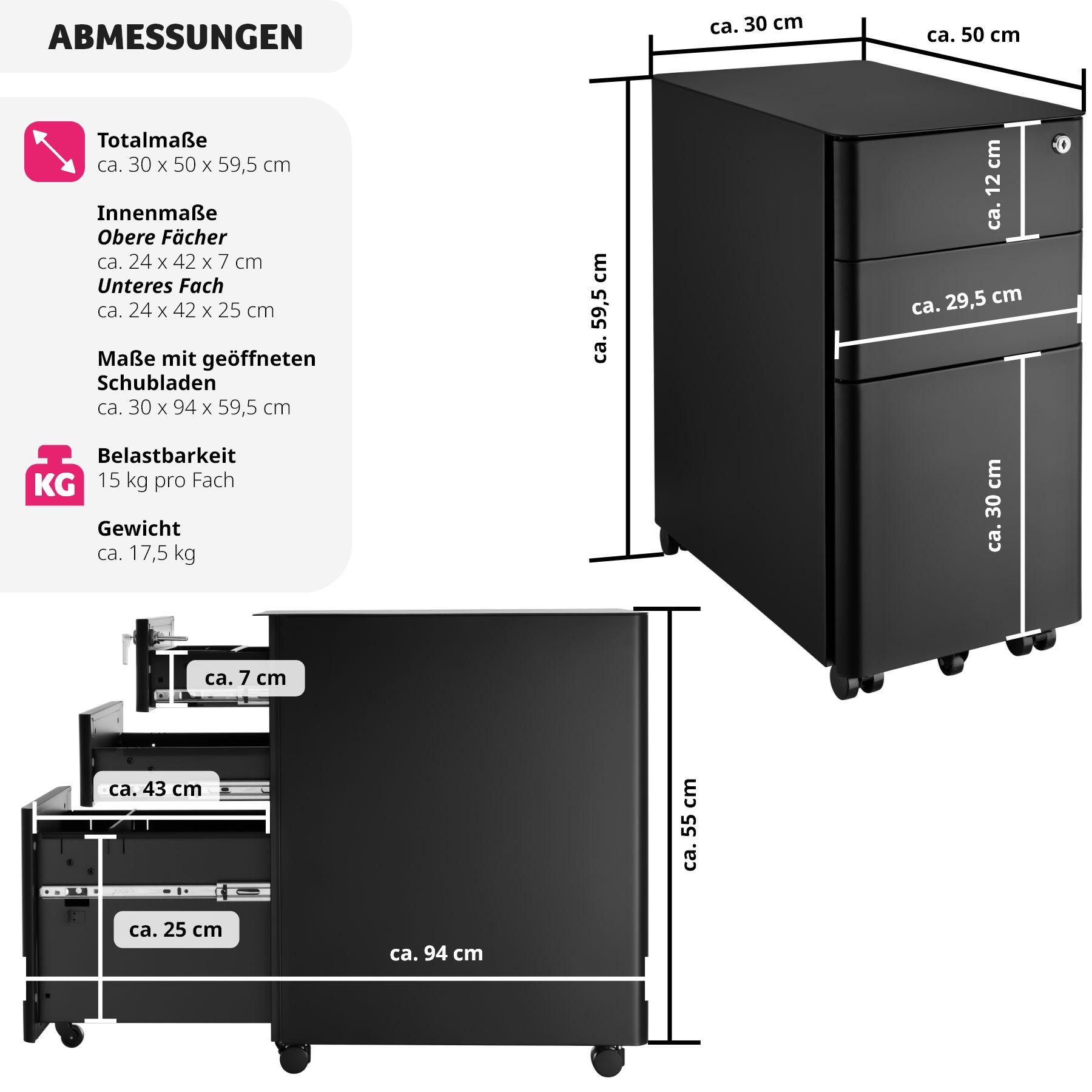 Tectake Aktenrollschrank Parvus, 2 Schubladen, 1 Hängeregister  