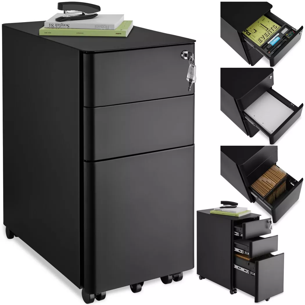 tectake® Aktenrollschrank, aus pulverbeschichtetem Stahl, herausnehmbarer Einsatz für Schreibutensilien, 30 x 50 x 59,5 cm