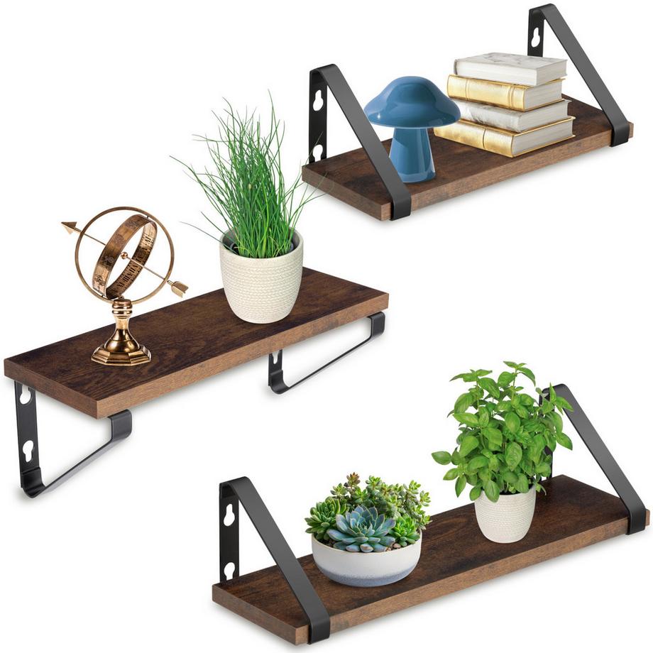 Tectake 3er Set Wandregal Cowell Industrial Style Holz und Stahl  