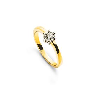 MUAU Schmuck  Solitär Ring 6-Griff-Fassung Gelbgold 750, Brillant 0.33ct. Fassung Weissgold 750, Brillant 