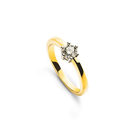 MUAU Schmuck  Solitär Ring 6-Griff-Fassung Gelbgold 750, Brillant 0.33ct. Fassung Weissgold 750, Brillant 