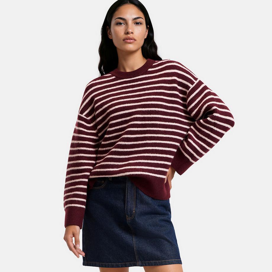 Pull rayé oversize col rond en maille mousseuse