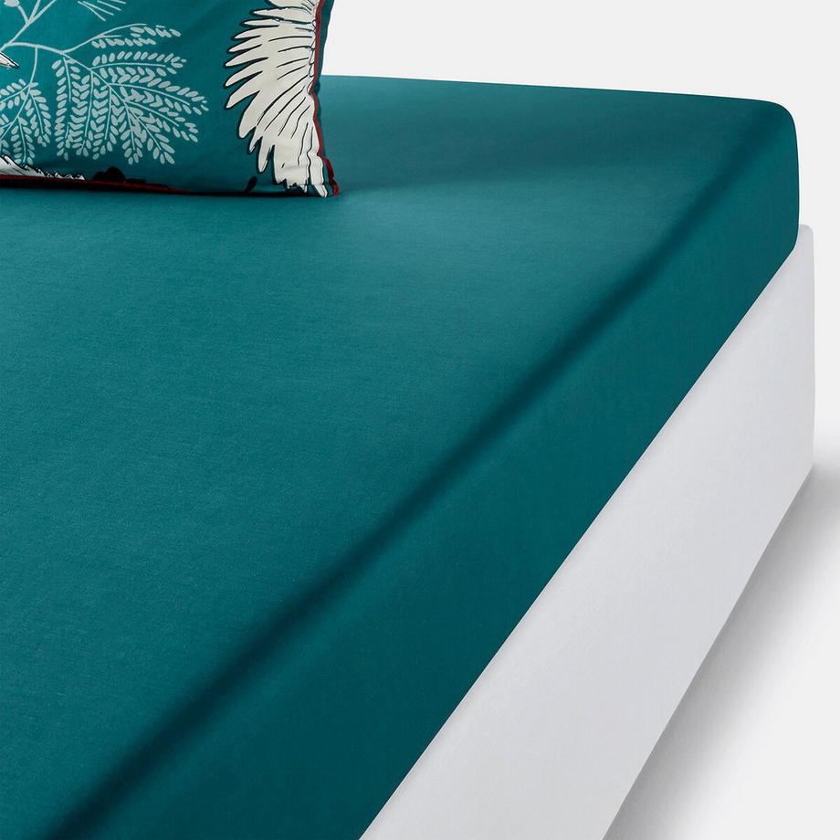 Drap housse percale Grues Bleu