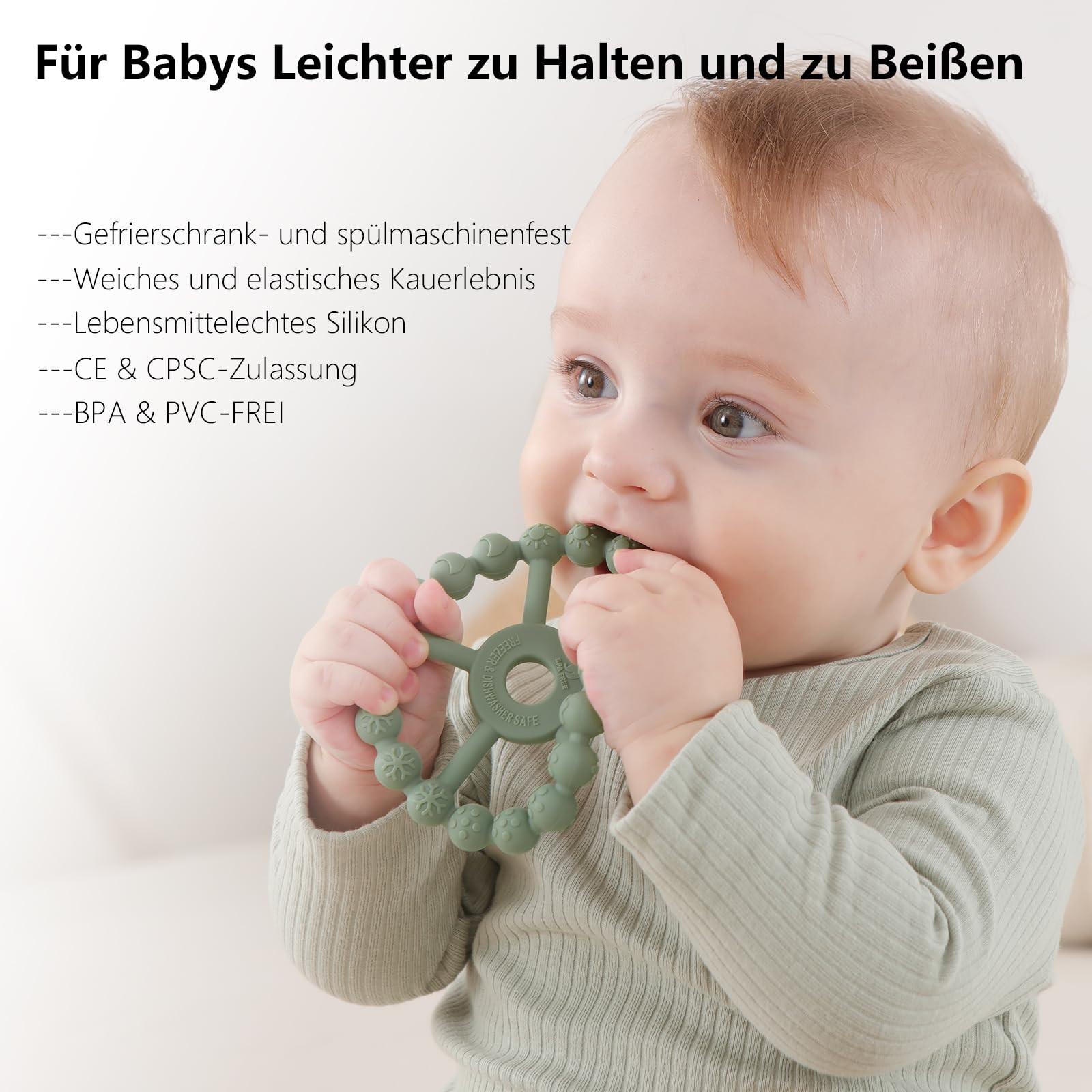 Activity-board  Beißring Baby, 3er-Pack Beißring Baby Spielzeug Kühlung, Silikon Greifring 