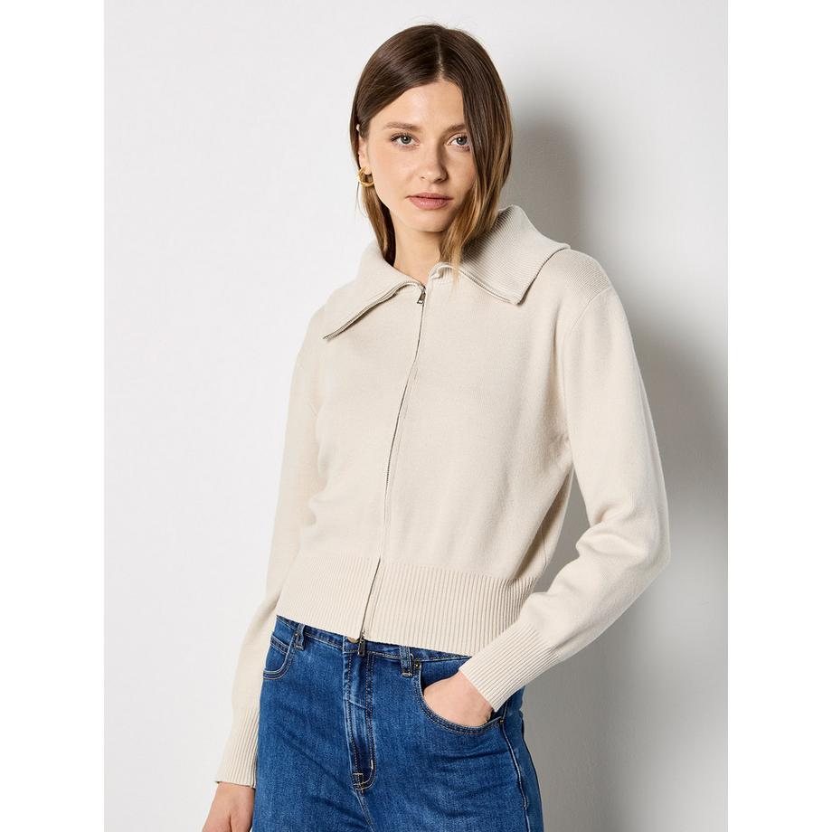 Strickjacke mit doppeltem Reißverschluss und Rippstrick