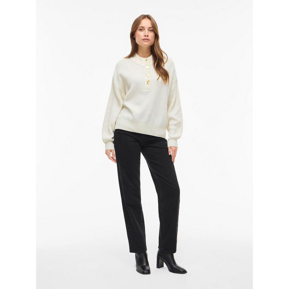 VILA Langarm Pullover mit goldenen Knöpfen  