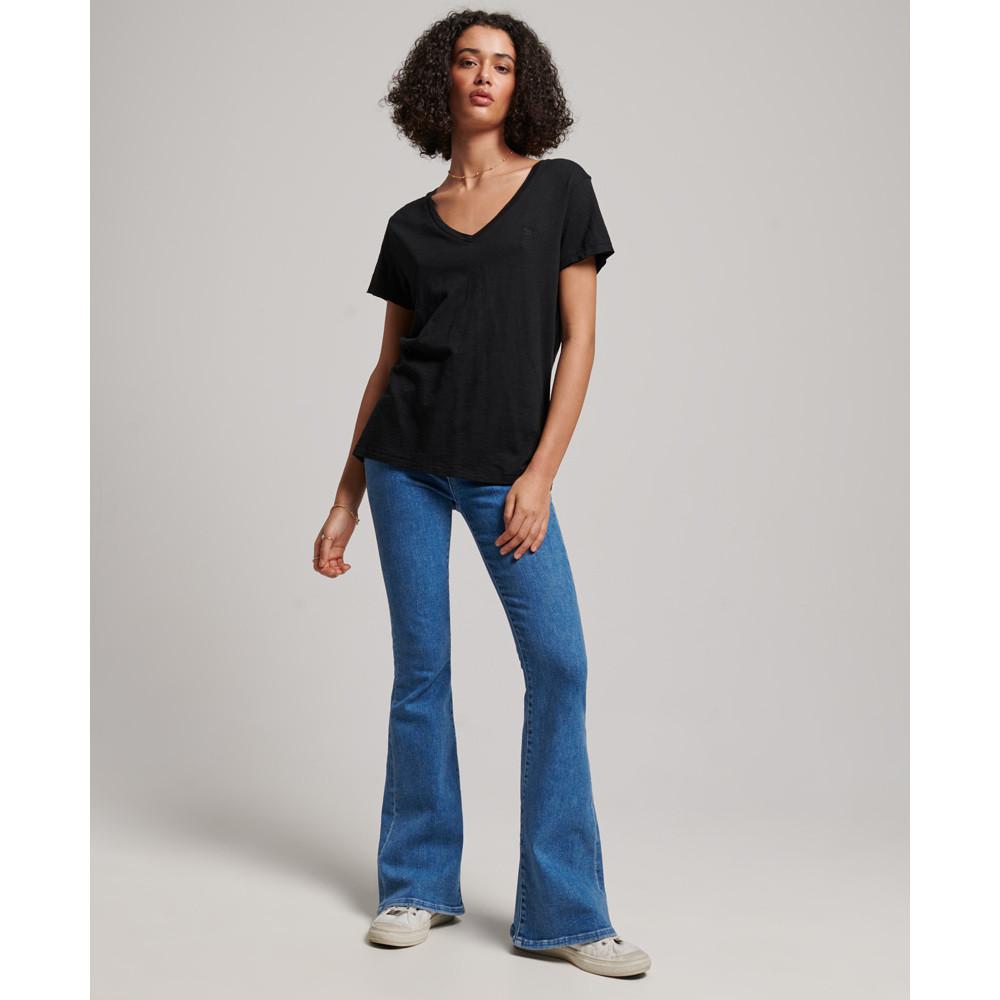 Superdry T-shirt scollo a V ricamato e fiammato  