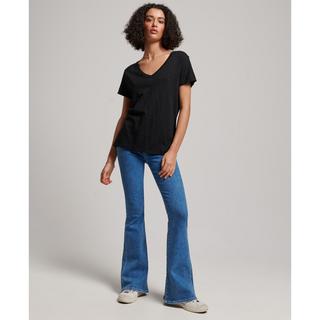 Superdry T-shirt scollo a V ricamato e fiammato  