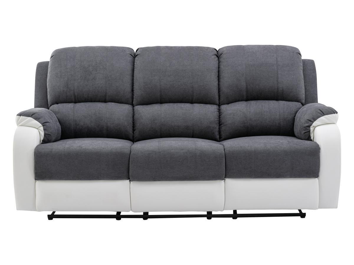 Vente-unique Relaxsofa 3-Sitzer - Microfaser & Kunstleder - Grau & Weiß - BRODY  