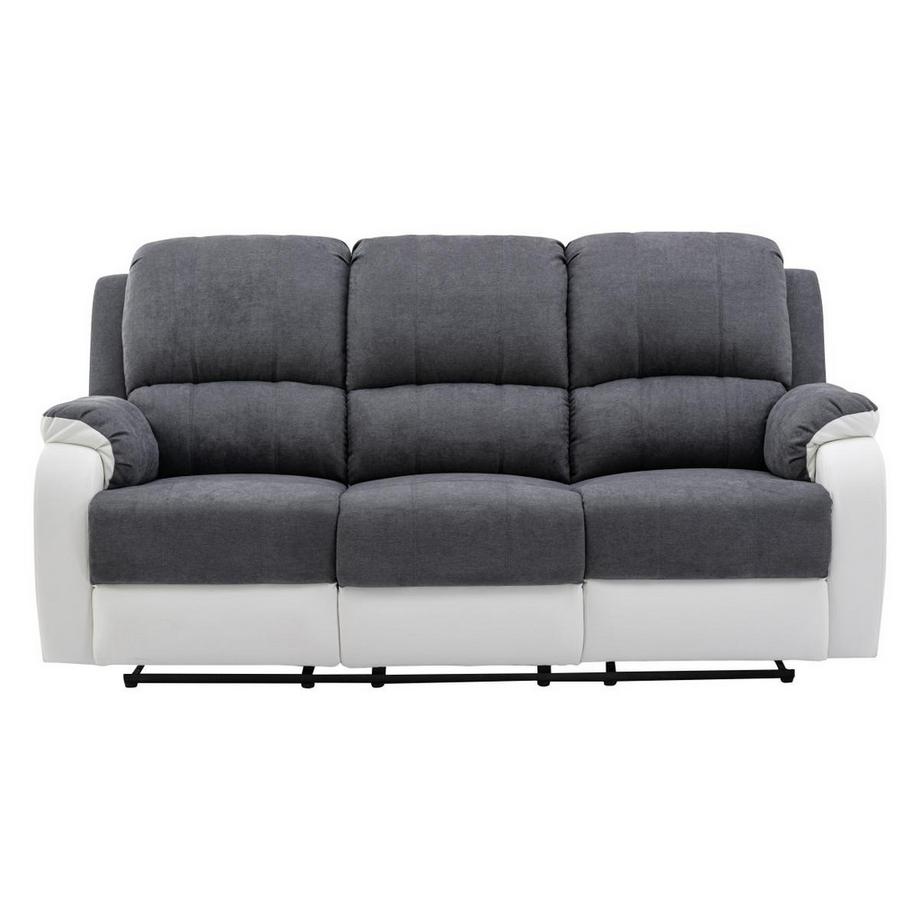 Vente-unique Relaxsofa 3-Sitzer - Microfaser & Kunstleder - Grau & Weiß - BRODY  
